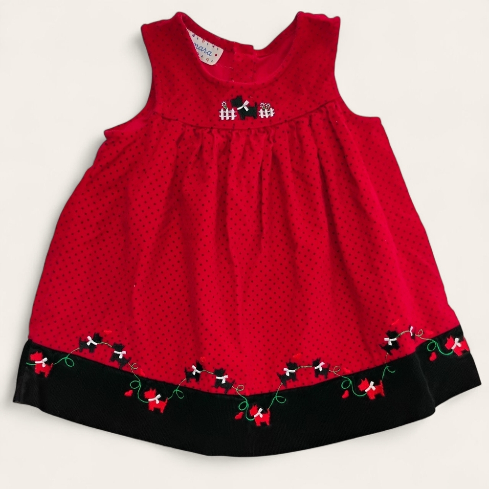 Vintage Samara Toddler Romper Sz 3T Red & Black Corduroy Dogs